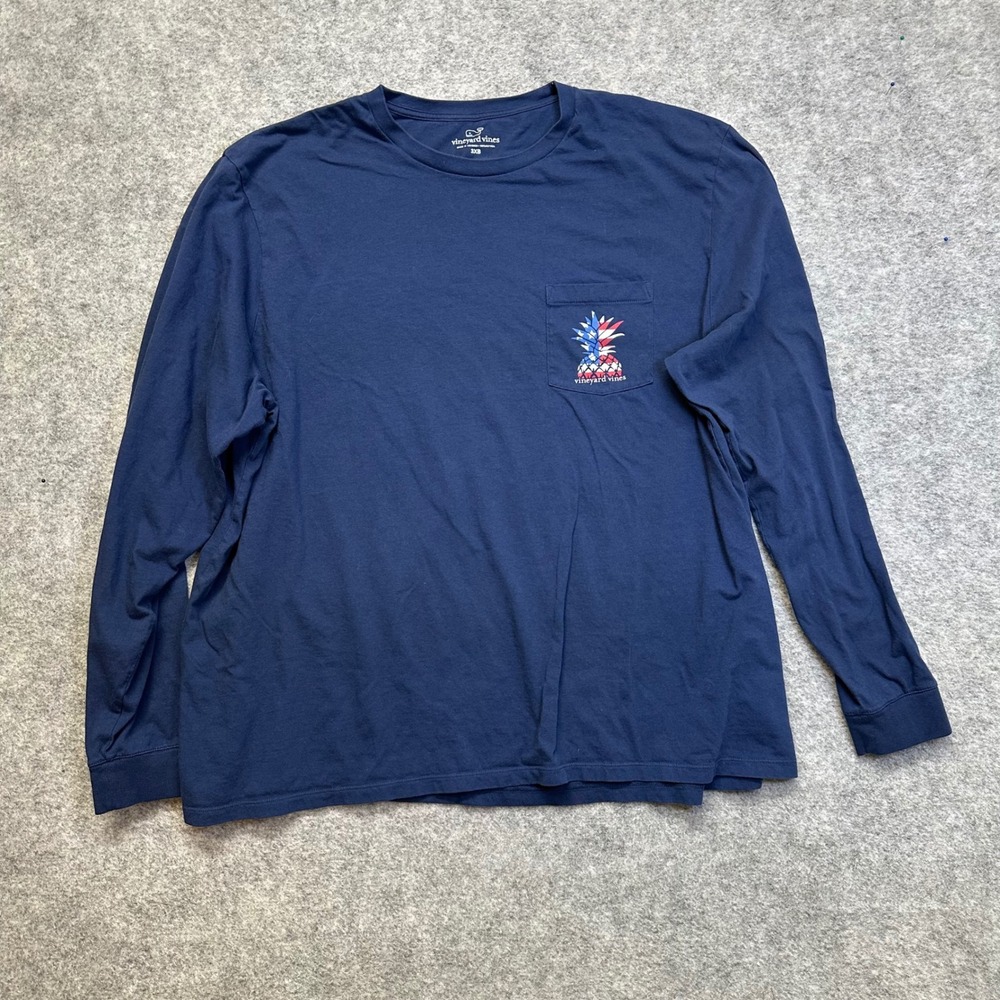 Vineyard Vines Graphic Tee Mens 3XB Navy Patriotic Pineapple Long Sleeve Shirt
